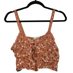 L.A. Hearts Brown Floral Lace Straps Cropped Tank Top Small